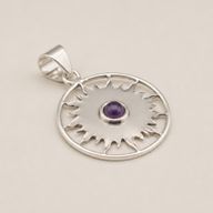 Pendentifs dévotionnels indiens - plaqué argent (cordon de 45 cm) - Améthyste d’adoration du soleil