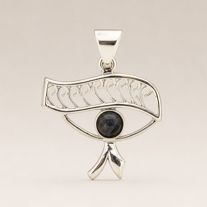 Pendentifs dévotionnels indiens - Plaqué argent (cordon de 45 cm) - Œil de Cléopâtre - iolite
