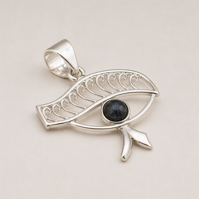 Pendentifs dévotionnels indiens - Plaqué argent (cordon de 45 cm) - Œil de Cléopâtre - iolite