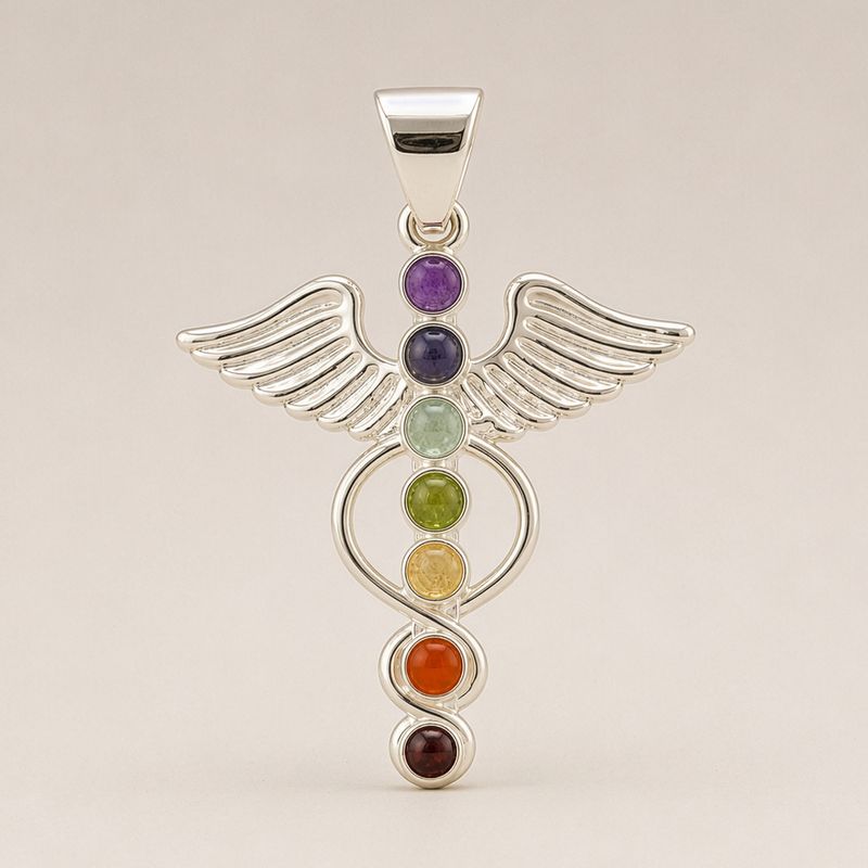 Pendentifs dévotionnels indiens - plaqué argent (cordon de 45 cm) - Chakra angélique