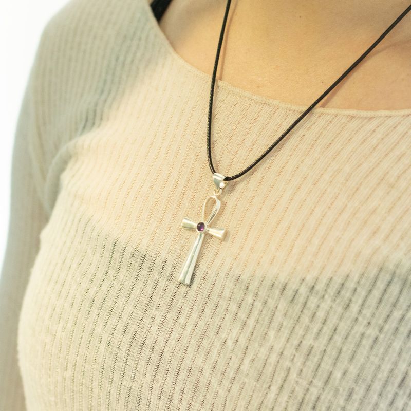 Pendentifs dévotionnels indiens - Plaqué argent (cordon de 45 cm) - Symbole Ankh de la vie éternelle