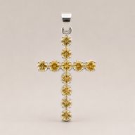 Pendentifs dévotionnels indiens - Plaqué argent (chaîne de 45 cm) - Croix en citrine