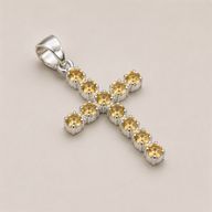 Pendentifs dévotionnels indiens - Plaqué argent (chaîne de 45 cm) - Croix en citrine