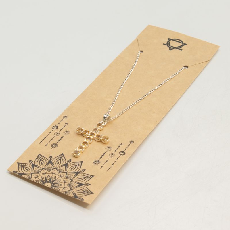 Pendentifs dévotionnels indiens - Plaqué argent (chaîne de 45 cm) - Croix en citrine