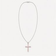 Pendentifs dévotionnels indiens - Plaqué argent (chaîne de 45 cm) - Crucifix en quartz rose