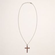 Pendentifs dévotionnels indiens - Plaqué argent (chaîne de 45 cm) - Crucifix en grenat