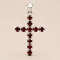 Pendentifs dévotionnels indiens - Plaqué argent (chaîne de 45 cm) - Crucifix en grenat