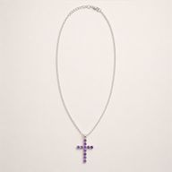 Pendentifs dévotionnels indiens - plaqué argent (chaîne de 45 cm) - crucifix en améthyste