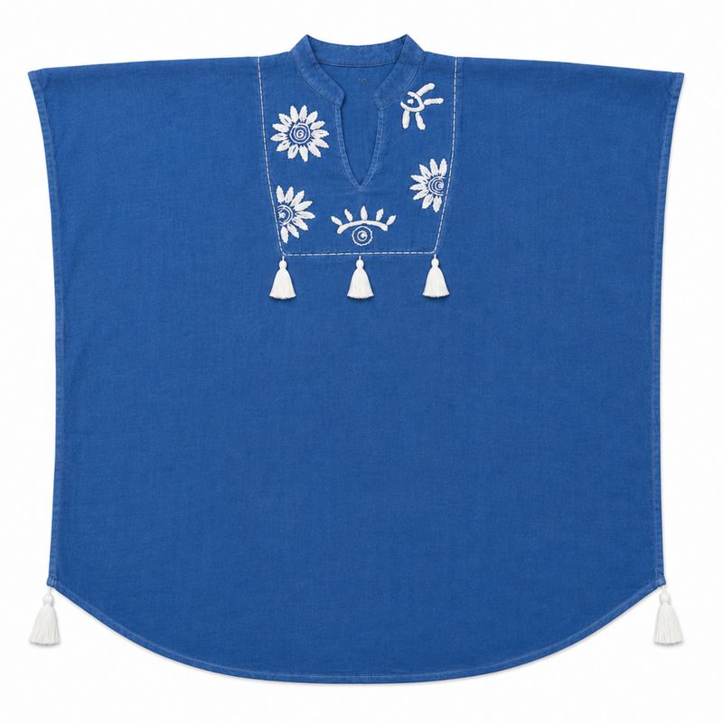 Nomad Sari On the Med Collection - Kaftan - Bleu avec broderie crème et franges