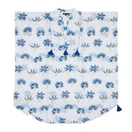 Nomad Sari - de la collection Med - Kaftan - Crème avec broderie bleue et franges