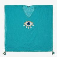 Nomad Sari Sur la collection On the Med - kaftan - turquoise avec or et blanc, grand œil porte-bonheur