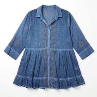 (M-L) Nomad Sari On the Med Collection -Robe tunique -  bleu grisâtre avec impression en bloc œil maléfique