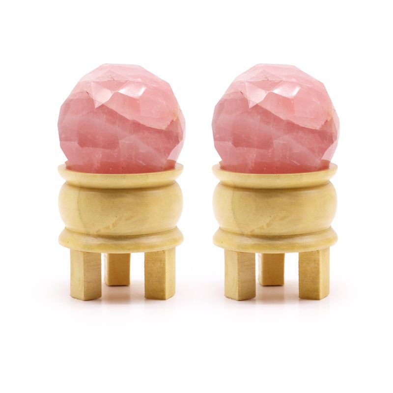 Boule de Guérison à Facettes en Pierres Précieuses & Support  - Quartz Rose
