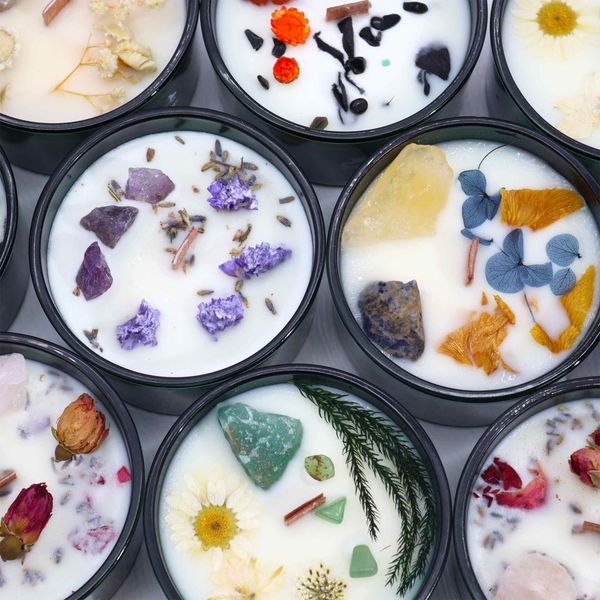 Bougie Magique en Cristal avec Fleurs et Gemmes de Hop Hare