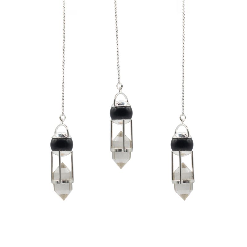 Voyant des Ombres - Pendule à double puissance - Globe d'obsidienne - Quartz clair à double terminaison