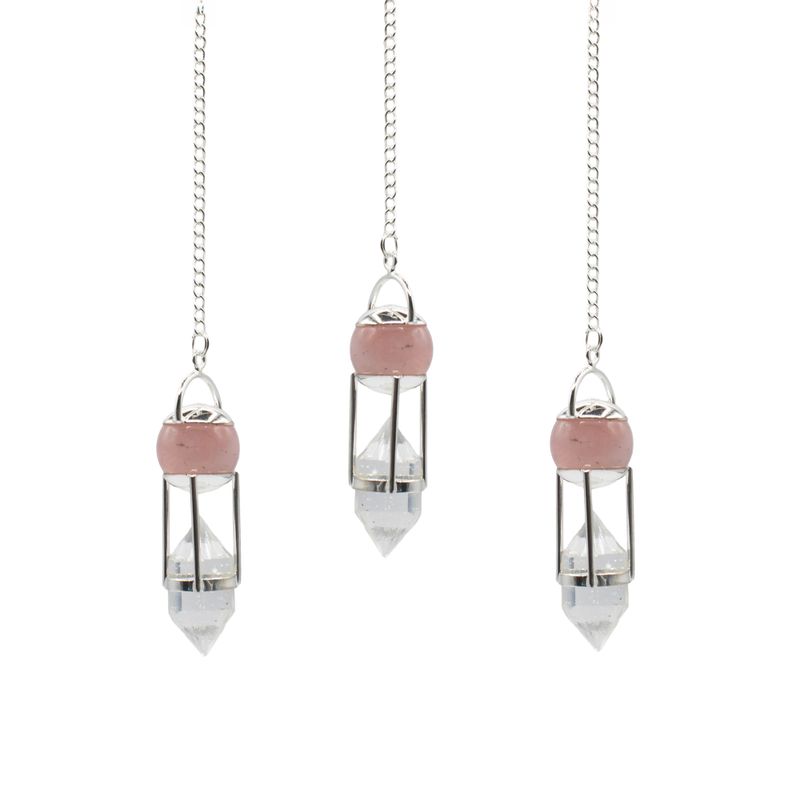 Le chuchoteur du cœur - Pendule à double puissance - Globe en quartz rose - Quartz clair à double terminaison