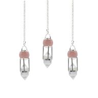 Le chuchoteur du cœur - Pendule à double puissance - Globe en quartz rose - Quartz clair à double terminaison