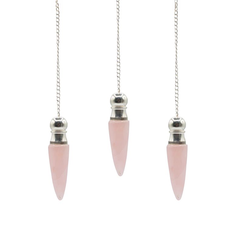 Pendule de la découverte de la vérité dans la cavité secrète - quartz rose - plaqué argent