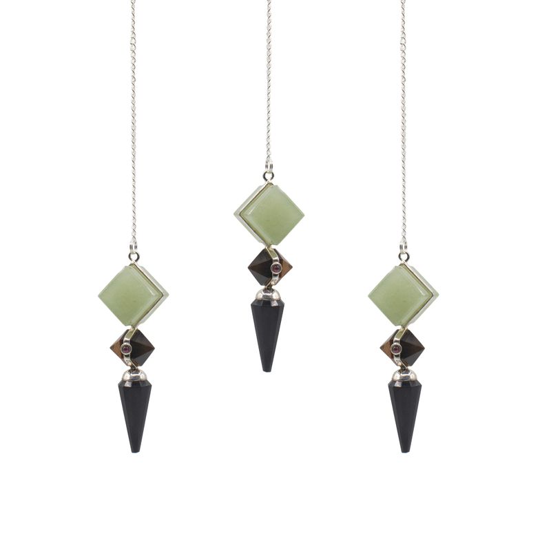 Bâtisseur des royaumes - Pendule à trois pièces - Agate noire - Aventurine verte - Œil de tigre