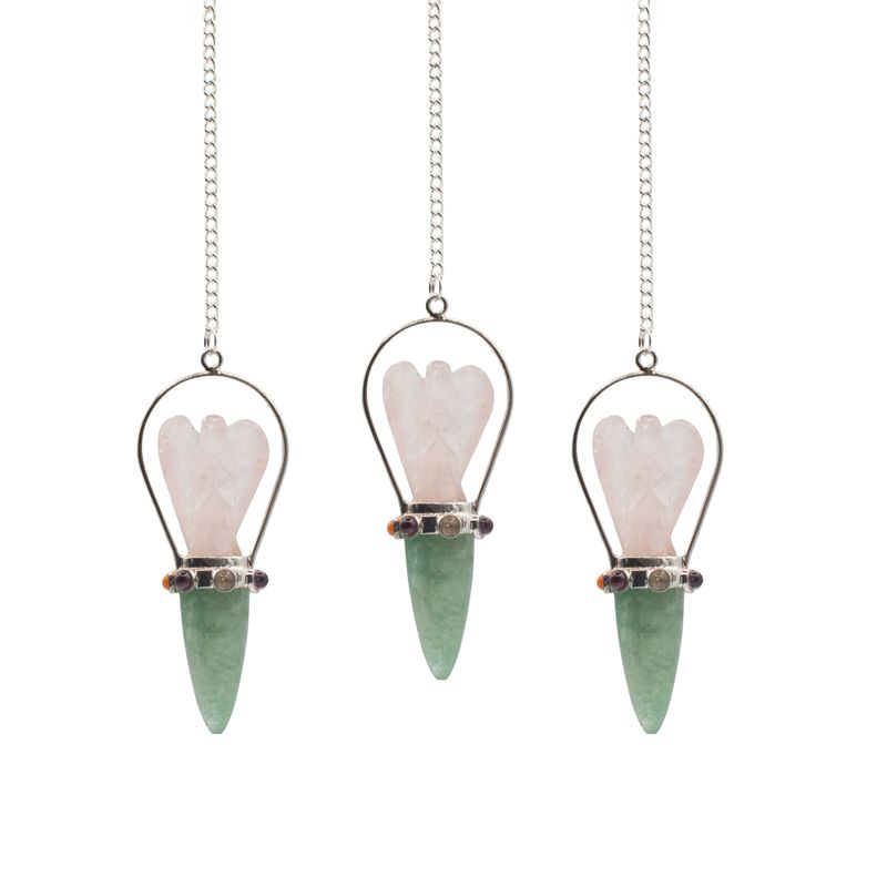 L'Oracle du Cœur - Pendule d'ange à deux pièces - bracelet chakra - quartz rose et aventurine verte