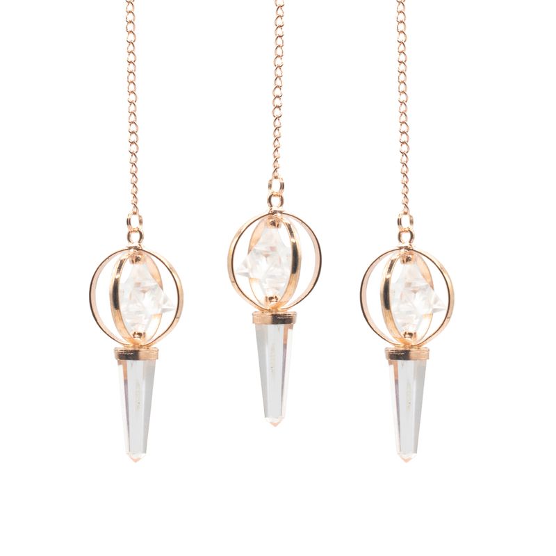Portail Stellaire - Étoile Merkaba tournante à deux pièces dans un pendule en cuivre - Quartz clair