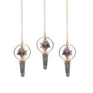 Navigateur Cosmique - Étoile Merkaba tournante à deux pièces dans un pendule en cuivre - Améthyste et Labradorite