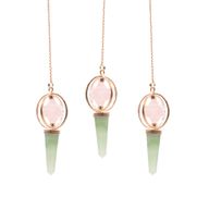 Boussole du cœur - Étoile Merkaba tournante en deux pièces dans un pendule en cuivre - Quartz rose et Aventurine verte