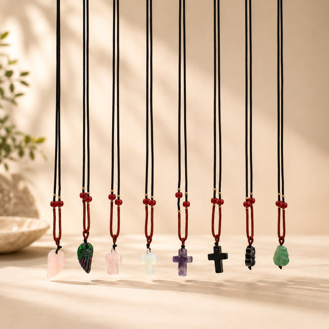 Collier à cordon, pendentifs en pierres précieuses
