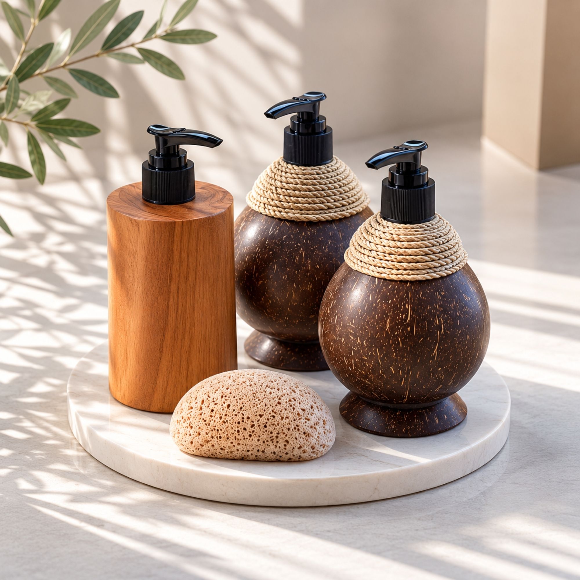 Distributeur de savon en bois de teck naturel