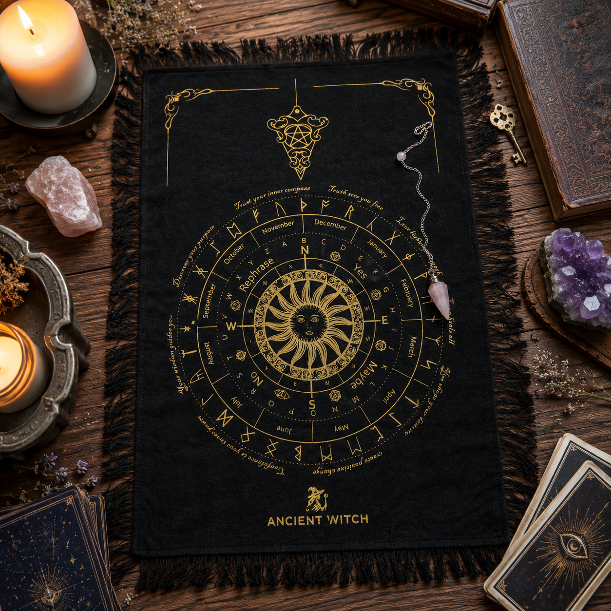 Tapis de Divination pour Pendule – Sorcière Ancienne