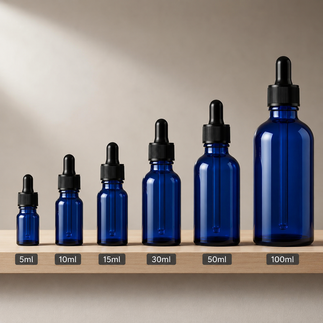 Bouteilles Compte-gouttes en Verre Bleu - 5ml à 100ml