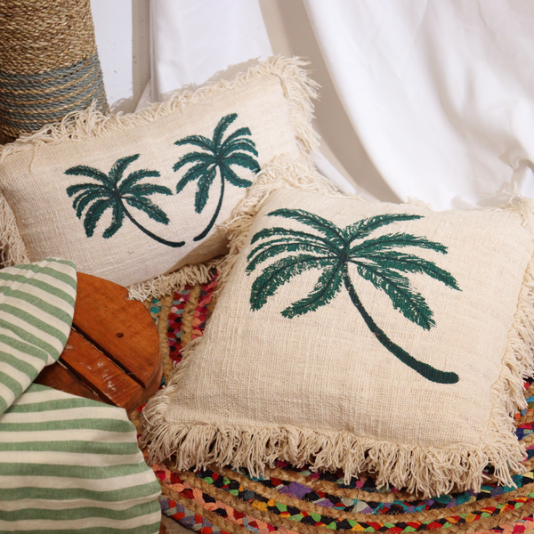 Coussin Décoration en Lin avec Pompons