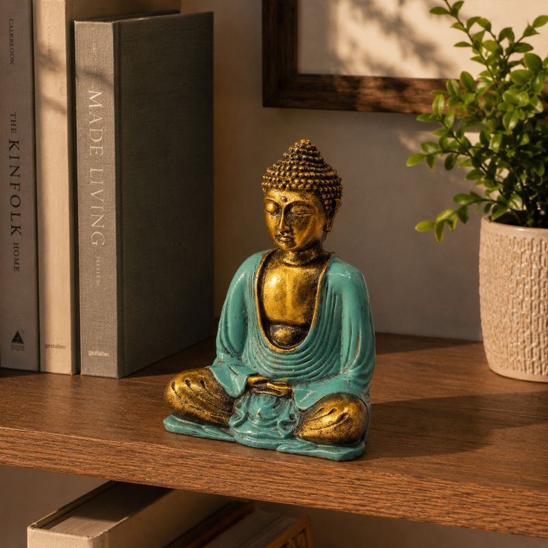 Bouddha bleu-vert et doré - Moyen