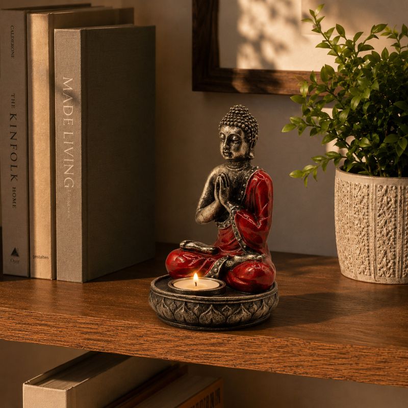 Porte-bougie Bouddha - Rouge - Moyen