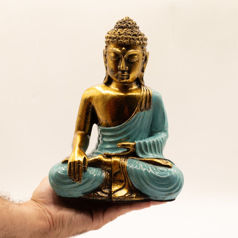 Bouddha bleu sarcelle et doré - Grand