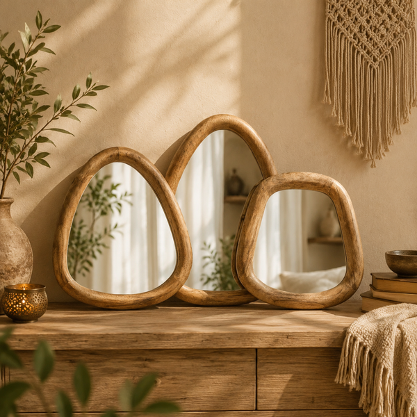 Miroirs en Forme de Galets - Contour Bois