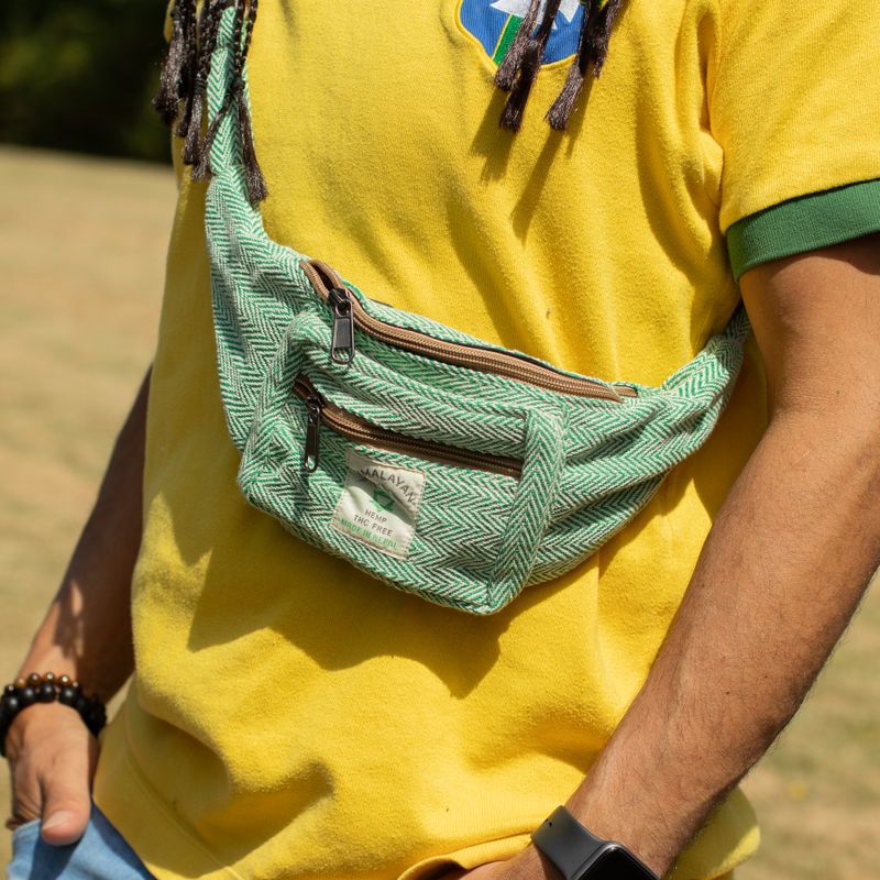 Sac banane en coton et chanvre - sauge