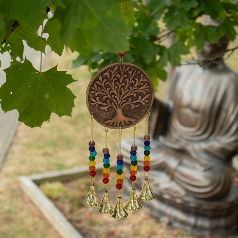 Carillons indiens - Arbre de Vie méditatif - Perles de chakra, 5 cloches - 10 x 36 cm