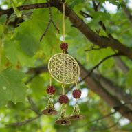 Carillons indiens - Fleur de Vie en laiton avec des perles de Rudraksha - 3 cloches - 6x27 cm