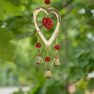 Carillons indiens - Laiton avec des perles en verre en forme de cœur couleur rubis - 3 cloches - 6,5 x 24 cm