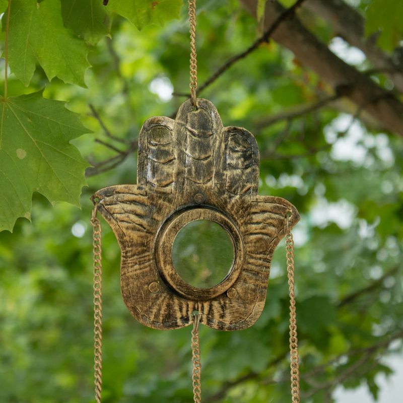 Carillons indiens - Miroir Hamsa petit - 3 cloches - 14x55cm