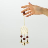 Carillons indiens - Fleur de Vie en laiton avec des perles de Rudraksha - 3 cloches - 6x27 cm