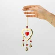 Carillons indiens - Laiton avec des perles en verre en forme de cœur couleur rubis - 3 cloches - 6,5 x 24 cm