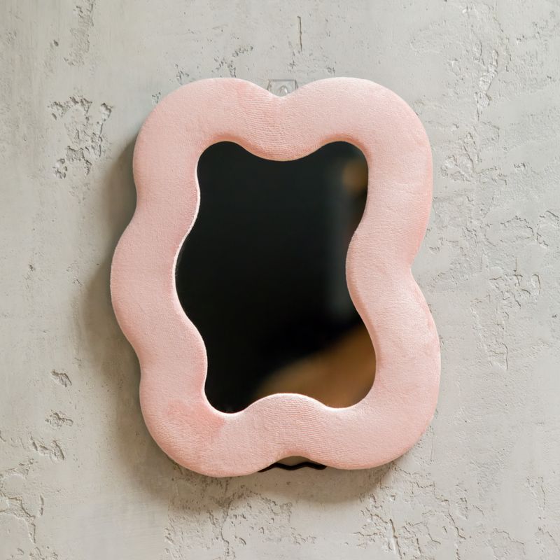 Miroir doux ondulé - Galet carré - Rose poudré