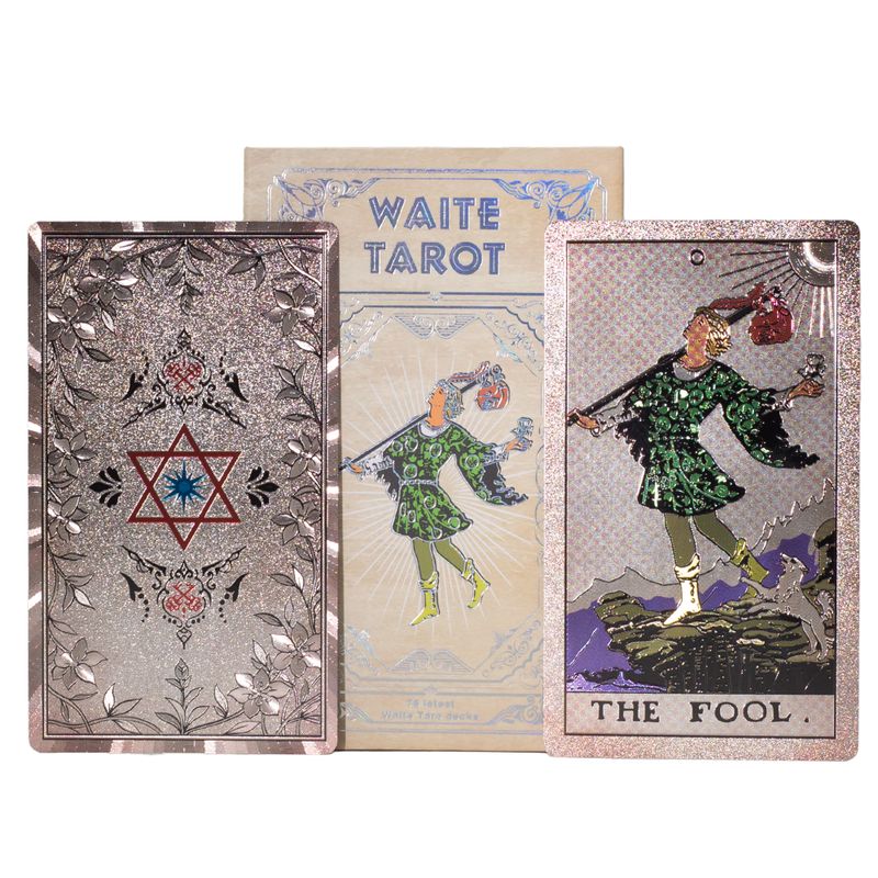 Ensemble de cartes de Tarot Waite à effet argenté – avec livret