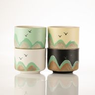 Mille milles - service à thé - quatre tasses - tissu cérémoniel et poignée en bambou