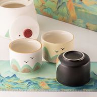 Mille milles - service à thé - quatre tasses - tissu cérémoniel et poignée en bambou
