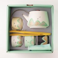 Mille milles - service à thé - quatre tasses - tissu cérémoniel et poignée en bambou