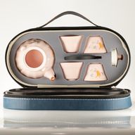 Ensemble de théière de voyage et quatre tasses - style citrouille vintage rose