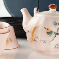 Ensemble de théière de voyage et quatre tasses - style citrouille vintage rose